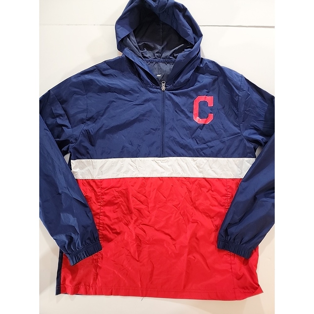 VINTAGE Cleveland Indians‎ Hooded Windbreaker Pullover Jacket Mens L MLB